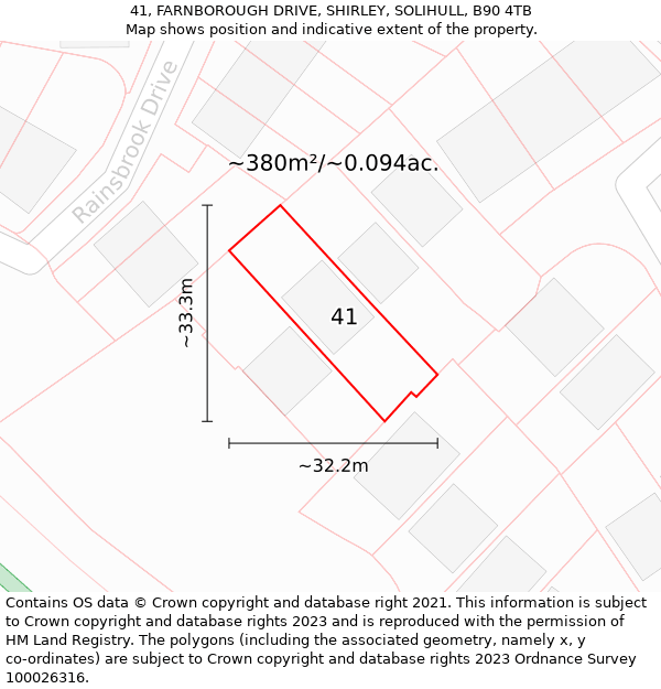 41, FARNBOROUGH DRIVE, SHIRLEY, SOLIHULL, B90 4TB: Plot and title map