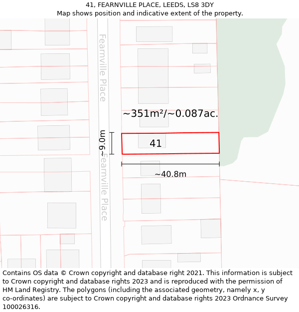 41, FEARNVILLE PLACE, LEEDS, LS8 3DY: Plot and title map