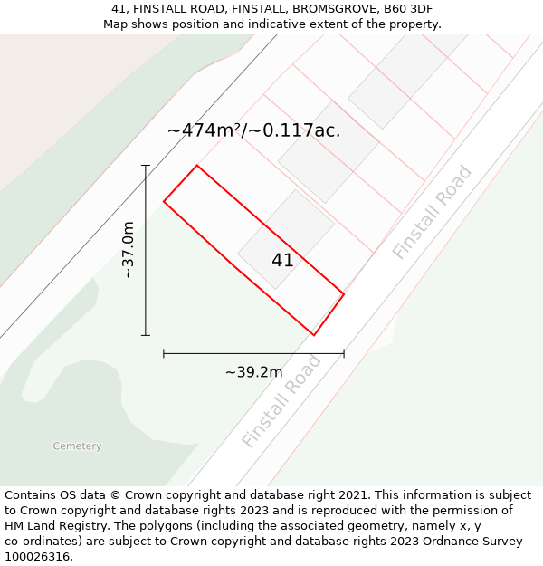 41, FINSTALL ROAD, FINSTALL, BROMSGROVE, B60 3DF: Plot and title map