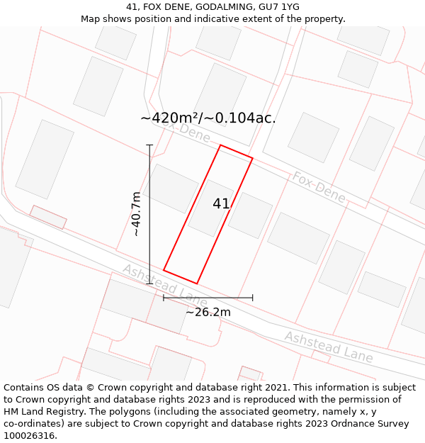 41, FOX DENE, GODALMING, GU7 1YG: Plot and title map