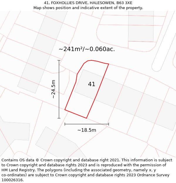 41, FOXHOLLIES DRIVE, HALESOWEN, B63 3XE: Plot and title map