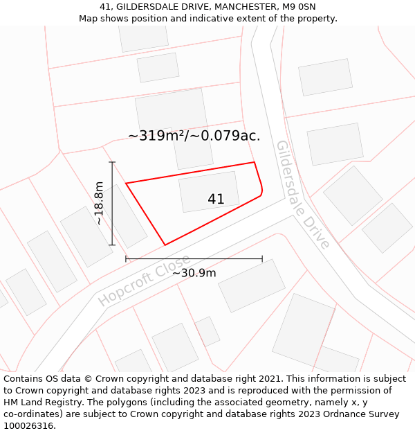 41, GILDERSDALE DRIVE, MANCHESTER, M9 0SN: Plot and title map
