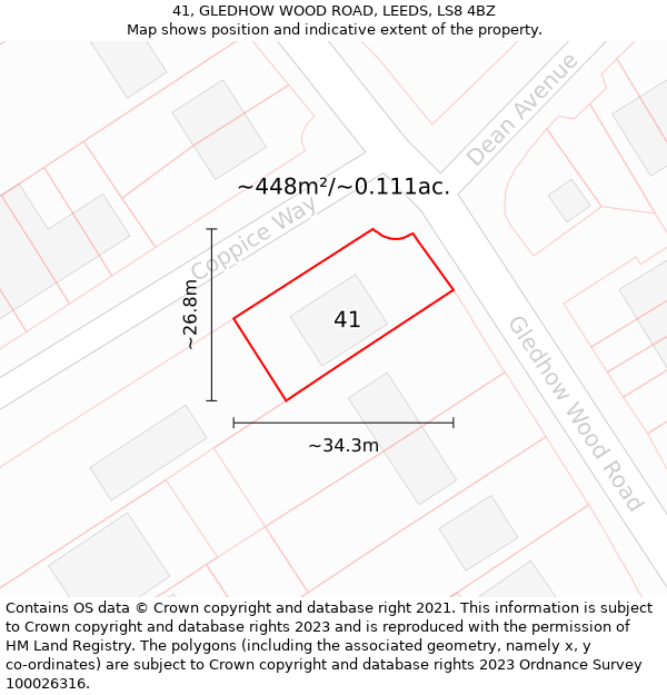 41, GLEDHOW WOOD ROAD, LEEDS, LS8 4BZ: Plot and title map