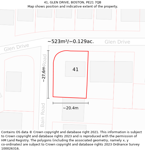 41, GLEN DRIVE, BOSTON, PE21 7QB: Plot and title map