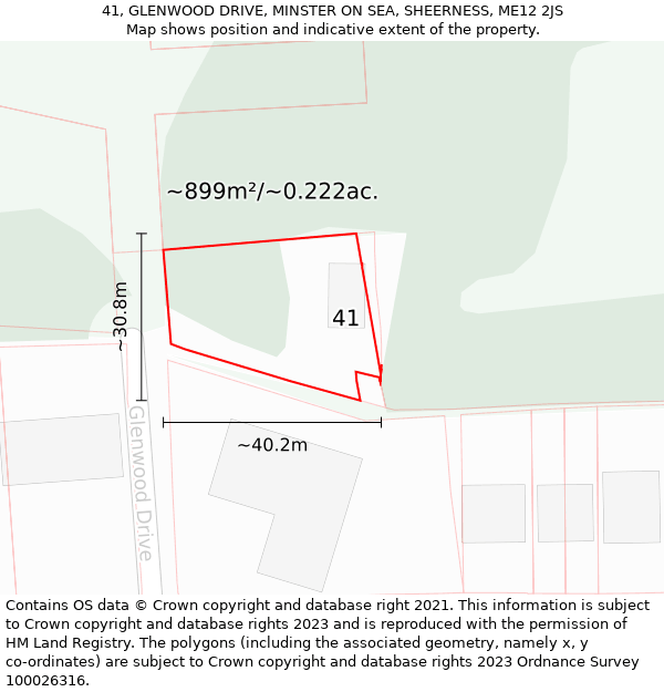 41, GLENWOOD DRIVE, MINSTER ON SEA, SHEERNESS, ME12 2JS: Plot and title map