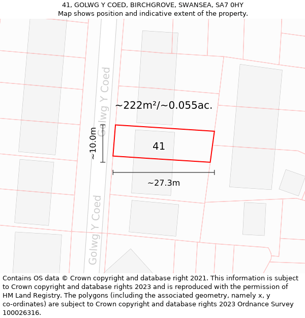 41, GOLWG Y COED, BIRCHGROVE, SWANSEA, SA7 0HY: Plot and title map