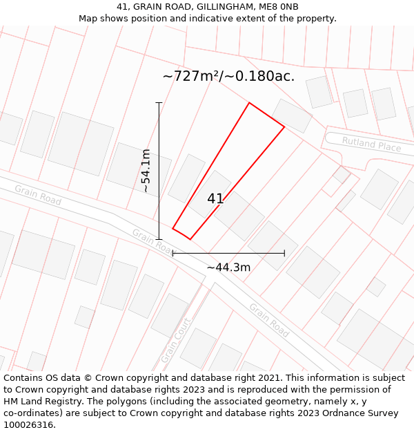 41, GRAIN ROAD, GILLINGHAM, ME8 0NB: Plot and title map