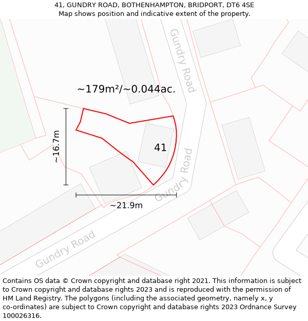 41, GUNDRY ROAD, BOTHENHAMPTON, BRIDPORT, DT6 4SE: Plot and title map