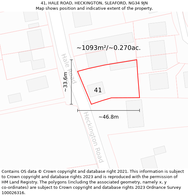 41, HALE ROAD, HECKINGTON, SLEAFORD, NG34 9JN: Plot and title map