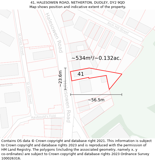 41, HALESOWEN ROAD, NETHERTON, DUDLEY, DY2 9QD: Plot and title map