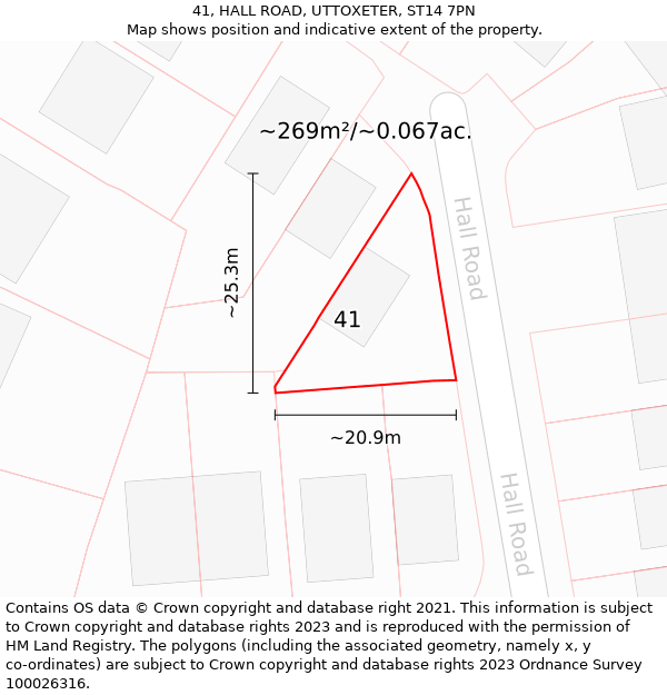 41, HALL ROAD, UTTOXETER, ST14 7PN: Plot and title map