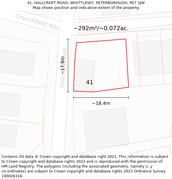 41, HALLCROFT ROAD, WHITTLESEY, PETERBOROUGH, PE7 1JW: Plot and title map