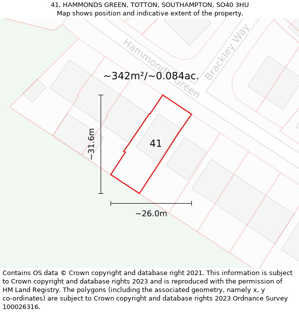 41, HAMMONDS GREEN, TOTTON, SOUTHAMPTON, SO40 3HU: Plot and title map