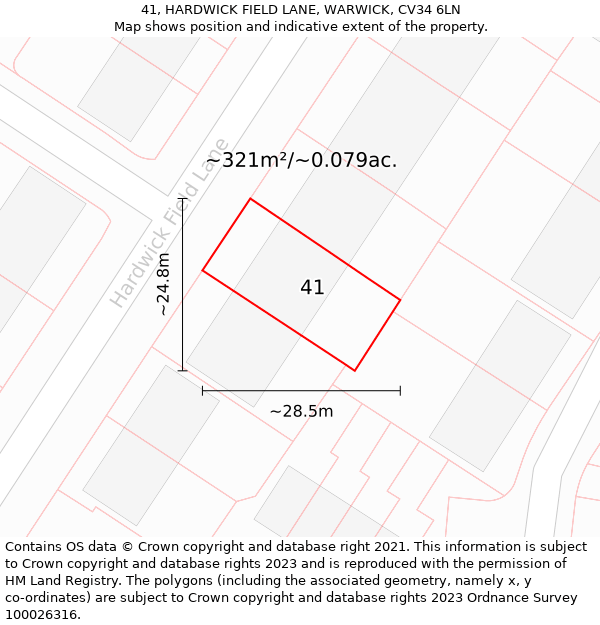 41, HARDWICK FIELD LANE, WARWICK, CV34 6LN: Plot and title map