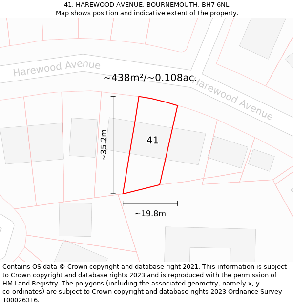 41, HAREWOOD AVENUE, BOURNEMOUTH, BH7 6NL: Plot and title map
