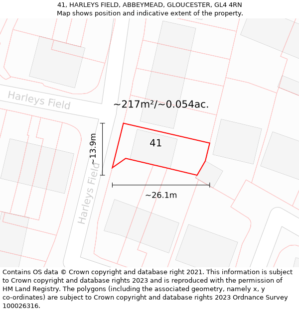 41, HARLEYS FIELD, ABBEYMEAD, GLOUCESTER, GL4 4RN: Plot and title map