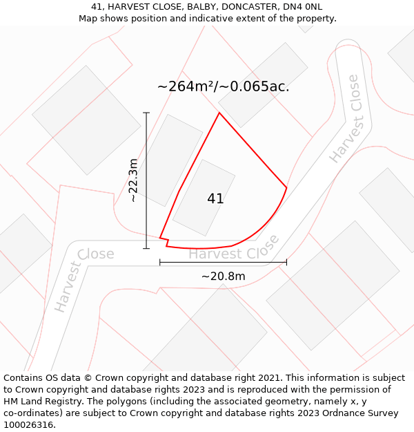 41, HARVEST CLOSE, BALBY, DONCASTER, DN4 0NL: Plot and title map