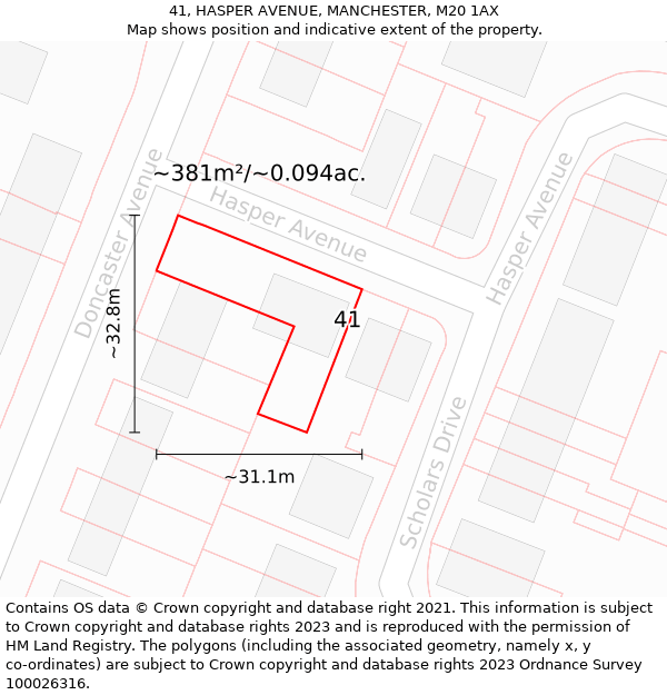 41, HASPER AVENUE, MANCHESTER, M20 1AX: Plot and title map