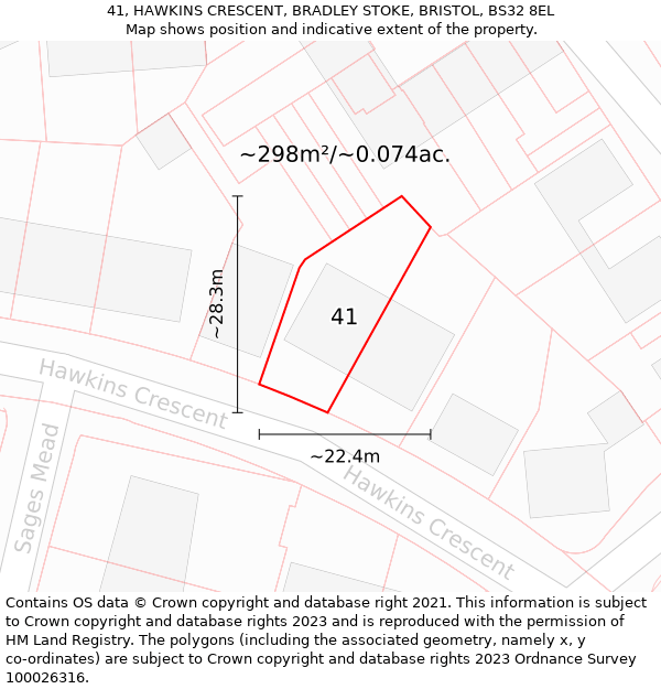 41, HAWKINS CRESCENT, BRADLEY STOKE, BRISTOL, BS32 8EL: Plot and title map