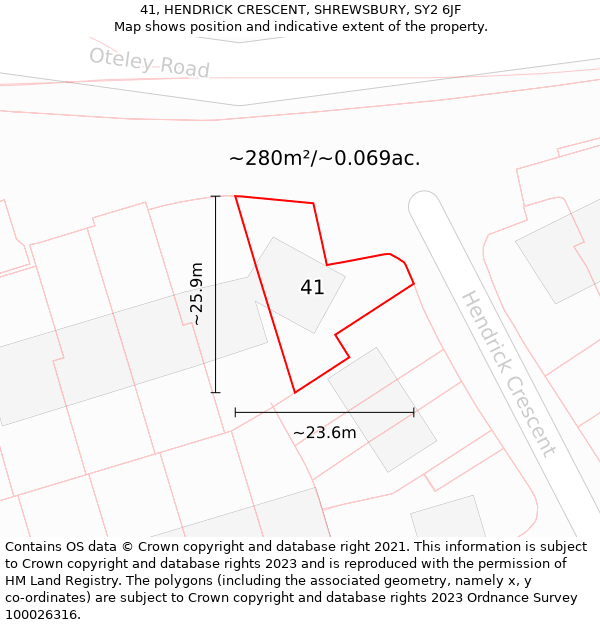 41, HENDRICK CRESCENT, SHREWSBURY, SY2 6JF: Plot and title map