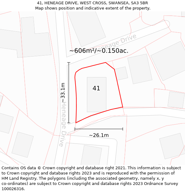 41, HENEAGE DRIVE, WEST CROSS, SWANSEA, SA3 5BR: Plot and title map