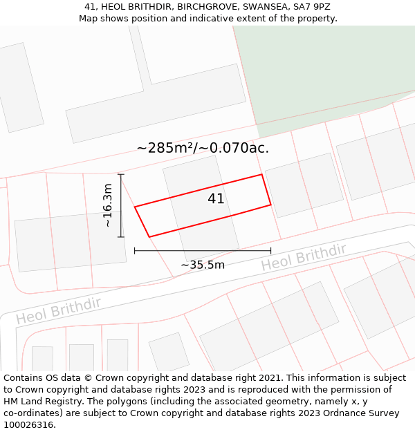 41, HEOL BRITHDIR, BIRCHGROVE, SWANSEA, SA7 9PZ: Plot and title map