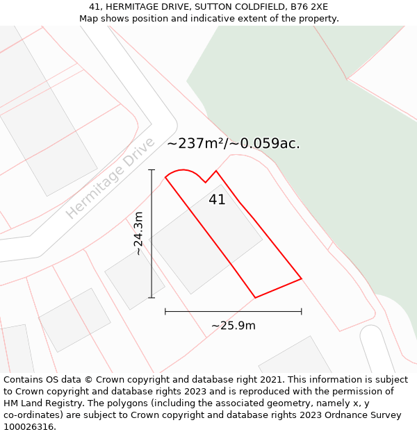 41, HERMITAGE DRIVE, SUTTON COLDFIELD, B76 2XE: Plot and title map