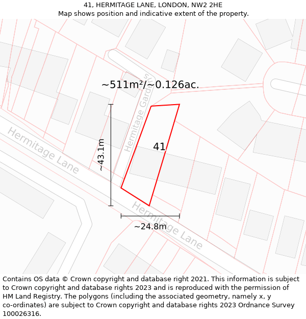 41, HERMITAGE LANE, LONDON, NW2 2HE: Plot and title map