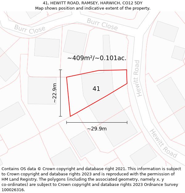 41, HEWITT ROAD, RAMSEY, HARWICH, CO12 5DY: Plot and title map