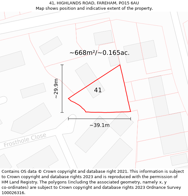 41, HIGHLANDS ROAD, FAREHAM, PO15 6AU: Plot and title map