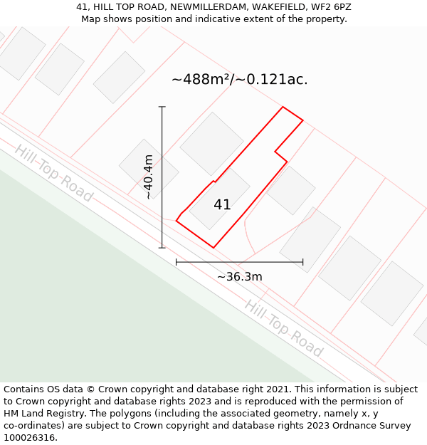 41, HILL TOP ROAD, NEWMILLERDAM, WAKEFIELD, WF2 6PZ: Plot and title map