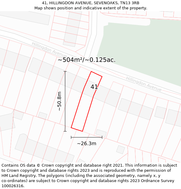 41, HILLINGDON AVENUE, SEVENOAKS, TN13 3RB: Plot and title map