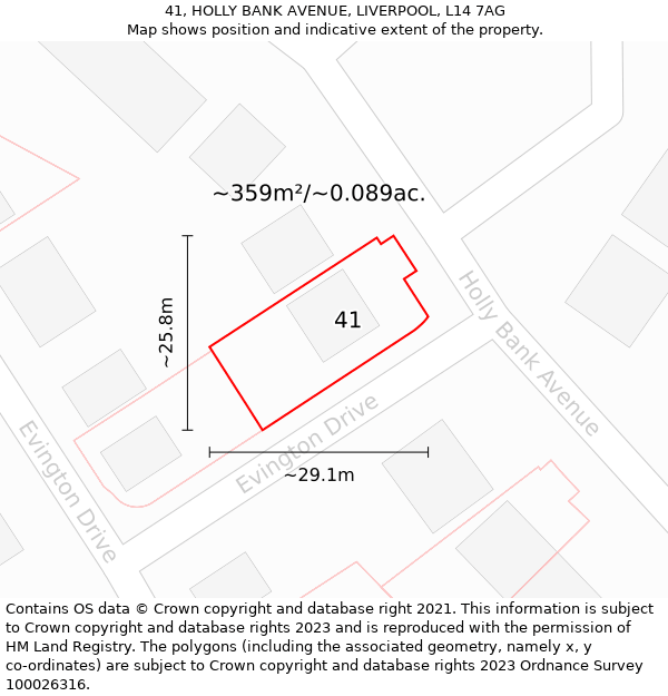 41, HOLLY BANK AVENUE, LIVERPOOL, L14 7AG: Plot and title map