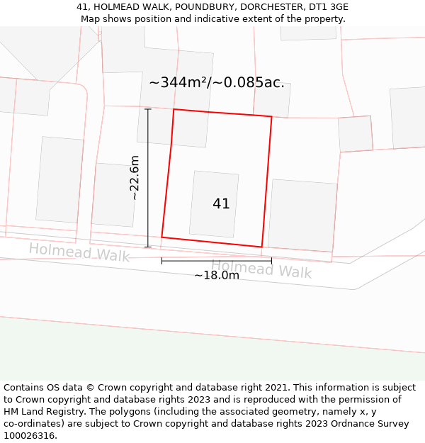 41, HOLMEAD WALK, POUNDBURY, DORCHESTER, DT1 3GE: Plot and title map