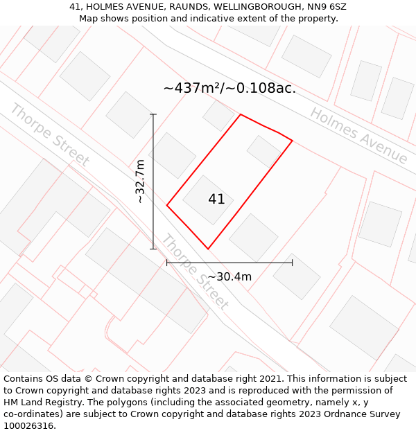 41, HOLMES AVENUE, RAUNDS, WELLINGBOROUGH, NN9 6SZ: Plot and title map