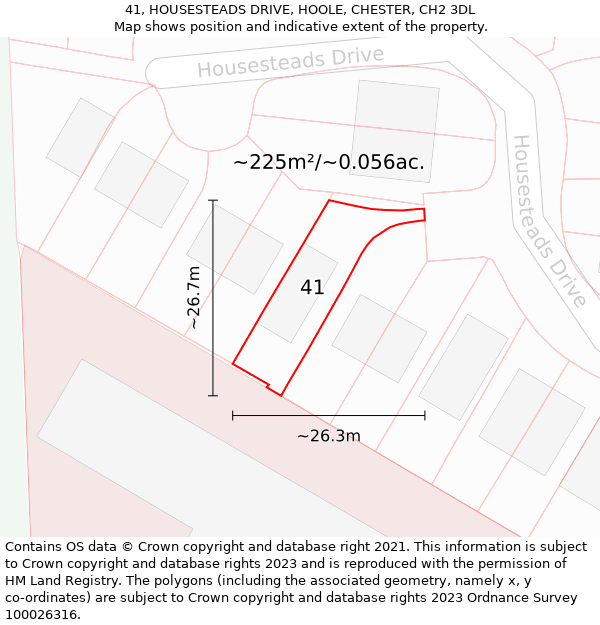 41, HOUSESTEADS DRIVE, HOOLE, CHESTER, CH2 3DL: Plot and title map