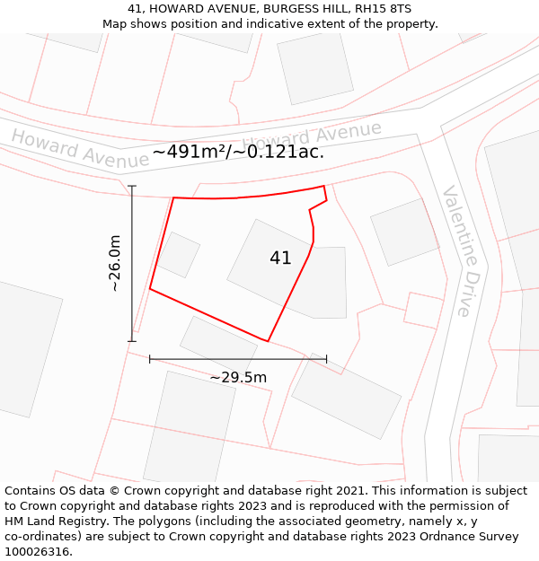 41, HOWARD AVENUE, BURGESS HILL, RH15 8TS: Plot and title map