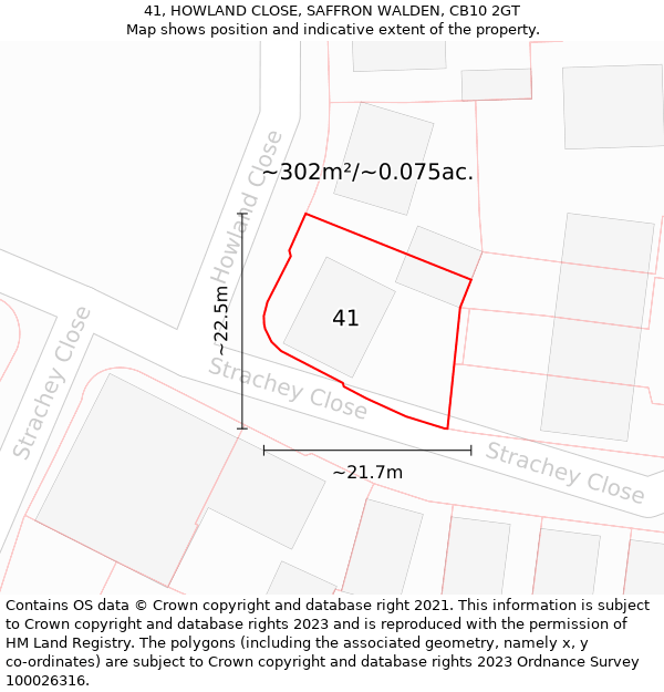 41, HOWLAND CLOSE, SAFFRON WALDEN, CB10 2GT: Plot and title map