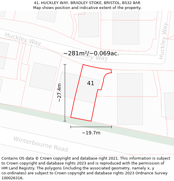 41, HUCKLEY WAY, BRADLEY STOKE, BRISTOL, BS32 8AR: Plot and title map