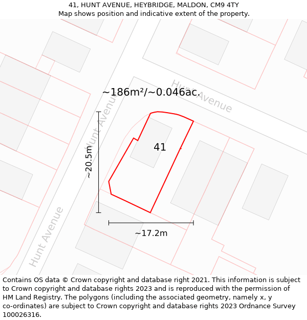 41, HUNT AVENUE, HEYBRIDGE, MALDON, CM9 4TY: Plot and title map