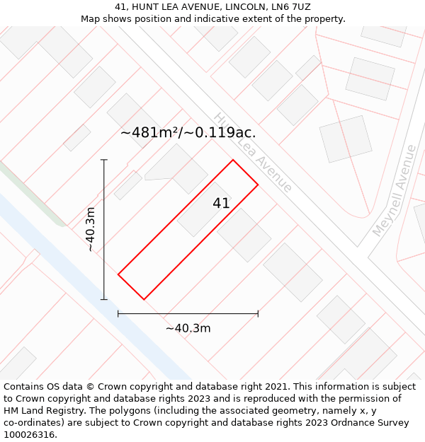 41, HUNT LEA AVENUE, LINCOLN, LN6 7UZ: Plot and title map