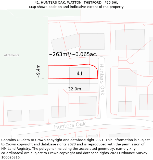 41, HUNTERS OAK, WATTON, THETFORD, IP25 6HL: Plot and title map