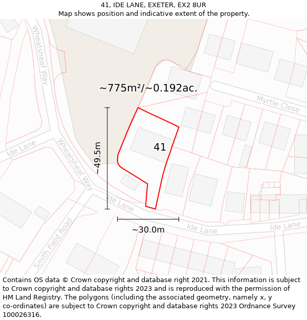 41, IDE LANE, EXETER, EX2 8UR: Plot and title map