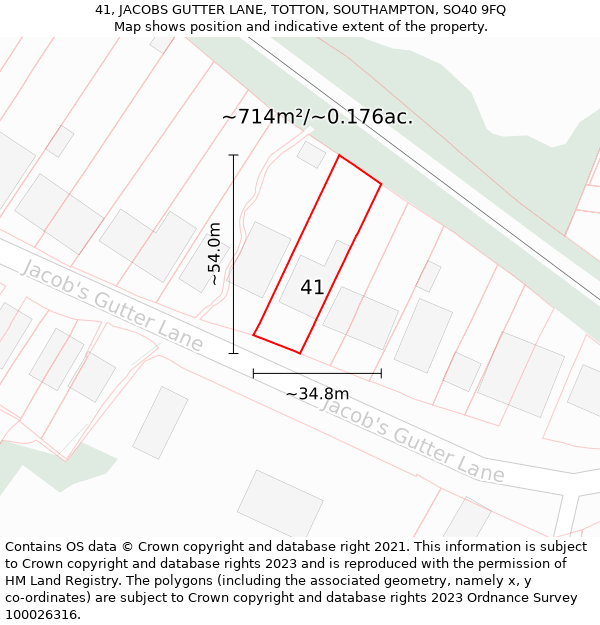 41, JACOBS GUTTER LANE, TOTTON, SOUTHAMPTON, SO40 9FQ: Plot and title map