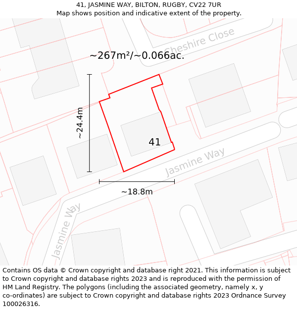 41, JASMINE WAY, BILTON, RUGBY, CV22 7UR: Plot and title map