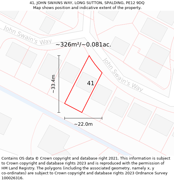 41, JOHN SWAINS WAY, LONG SUTTON, SPALDING, PE12 9DQ: Plot and title map