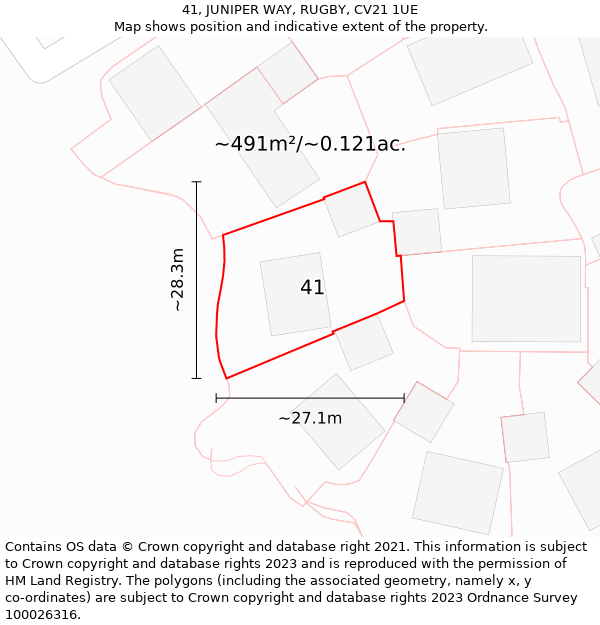 41, JUNIPER WAY, RUGBY, CV21 1UE: Plot and title map