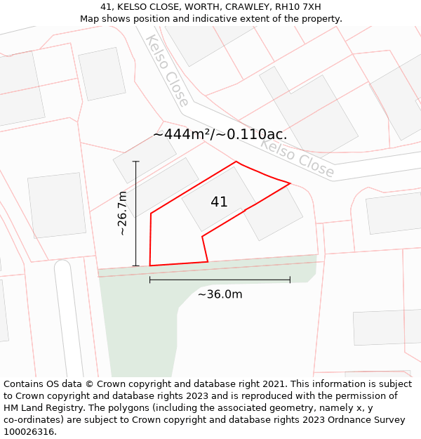 41, KELSO CLOSE, WORTH, CRAWLEY, RH10 7XH: Plot and title map