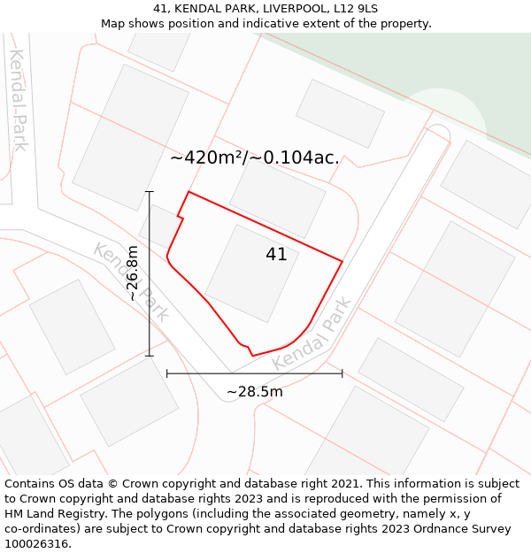 41, KENDAL PARK, LIVERPOOL, L12 9LS: Plot and title map