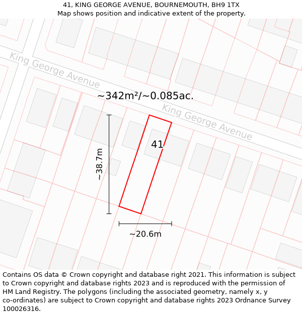 41, KING GEORGE AVENUE, BOURNEMOUTH, BH9 1TX: Plot and title map